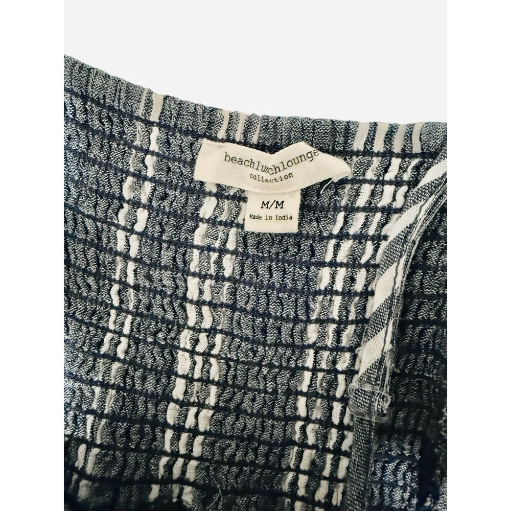 BeachLunchLounge Blue White Striped Linen Blend Tiered Maxi Dress Smocked Back M - Picture 4 of 7